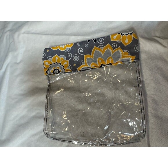 handmade clear vinyl zipper pouch with gray and yellow floral fabric - Picture 4 of 4